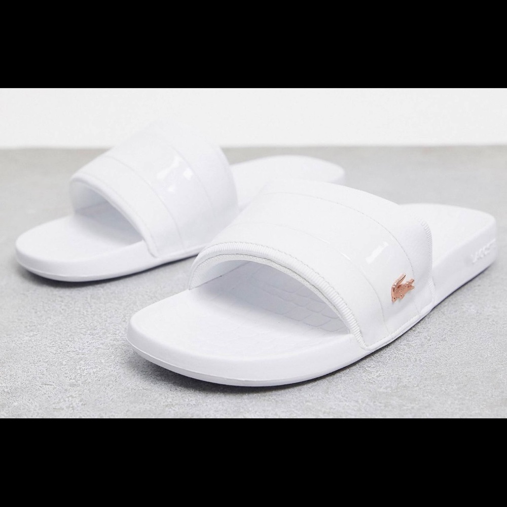 White Lacoste Slides